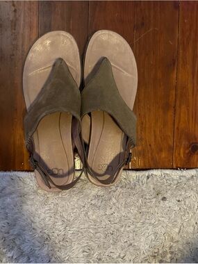 UGG Olive Suede Slingback Sandals with Tan Footbed